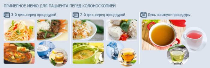 Примерное меню диеты перед колоноскопией кишечника