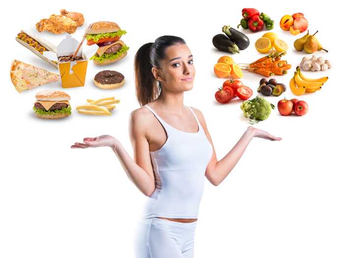 Выбор между фастфудом, фруктами и овощами Правильный выбор при составлении рациона