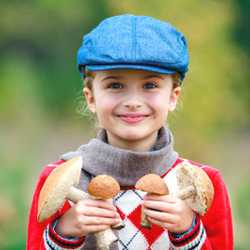 Взрослая девочка собирает грибы Для детей потребление грибов должно быть минимальным